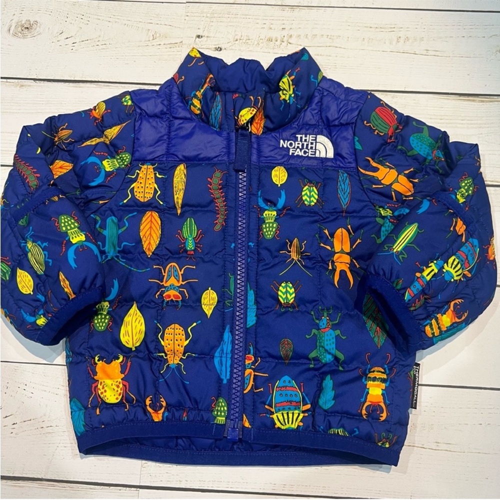The North Face Thermoball Jacket Infant Baby Bolt Blue Critter Crawl Print 0-3M - Picture 5 of 9